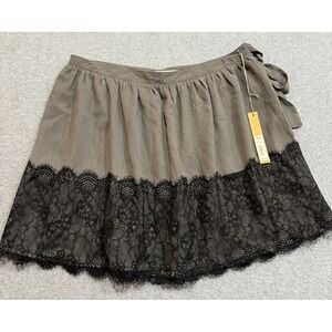 Lauren Conrad Urban Romance Gray/Black Lace Overlay Side Zip Tie Mini Skirt Sz 6